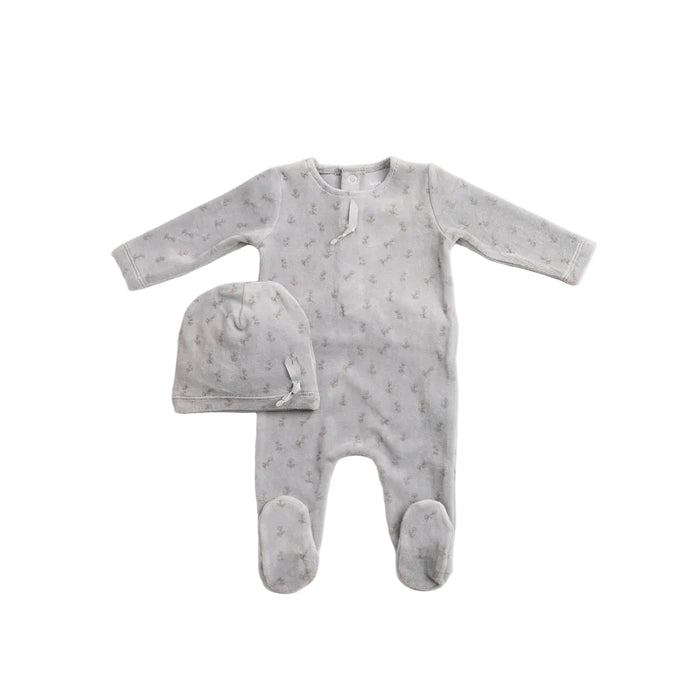 footie blossoms print velour with beanie - sky blue