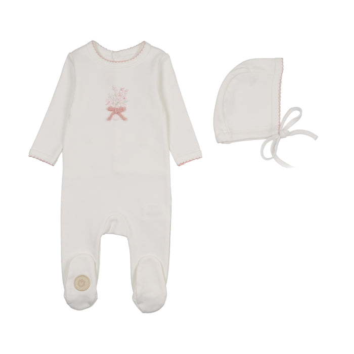 footie bundle of blossoms with bonnet - ivory/pink