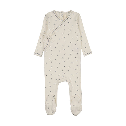 footie cherry scallop wrap - cream/blue