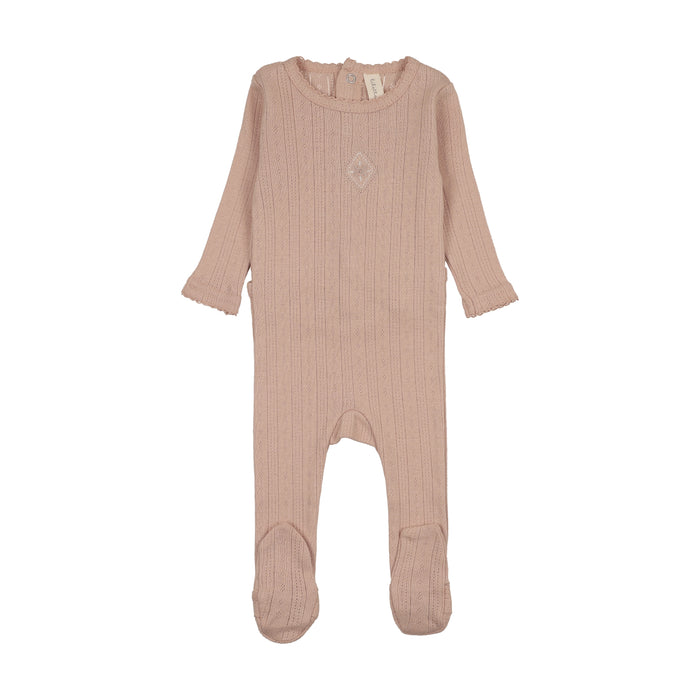 footie geo floral embroidered pointelle - dusty pink