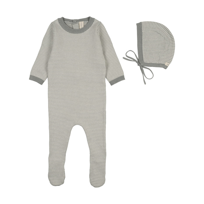 footie knit two tone with hat - light blue