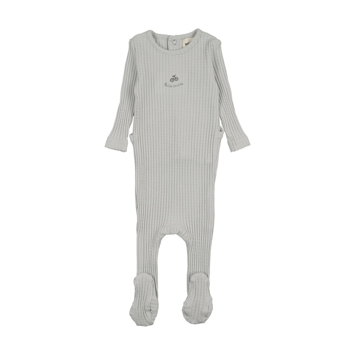 footie pointelle cherry embroidered - grey dwn/blue embdry