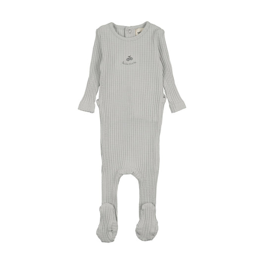 footie pointelle cherry embroidered - grey dwn/blue embdry