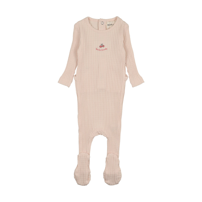 footie pointelle cherry embroidered - pink/rose embroidery