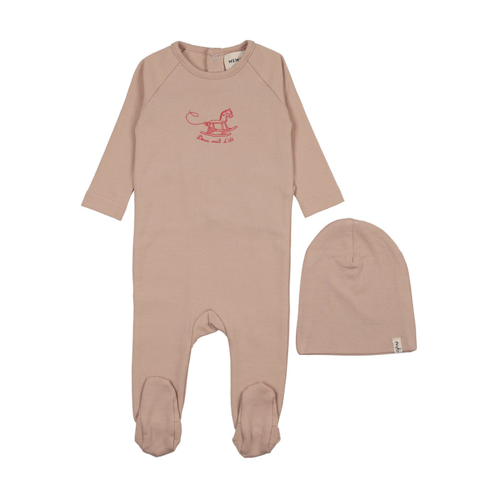 footie rocking horse with beanie - pale pink