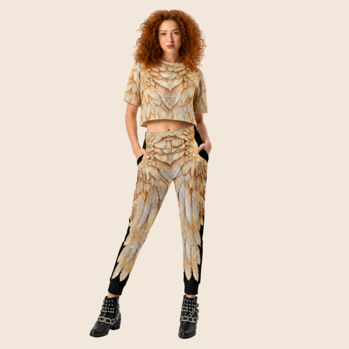 Golden Wings Print Women's Recycled Joggers,  All-Over Print Festival Pants