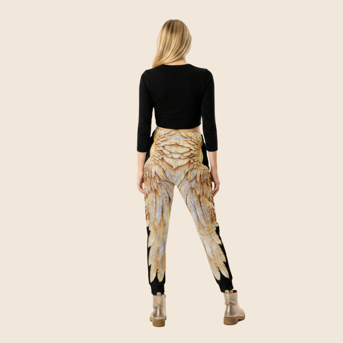 Golden Wings Print Women's Recycled Joggers,  All-Over Print Festival Pants
