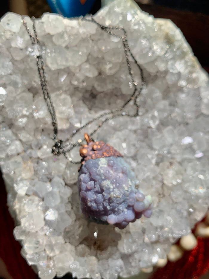 Grape Agate Handmade Pendant w Herkimer