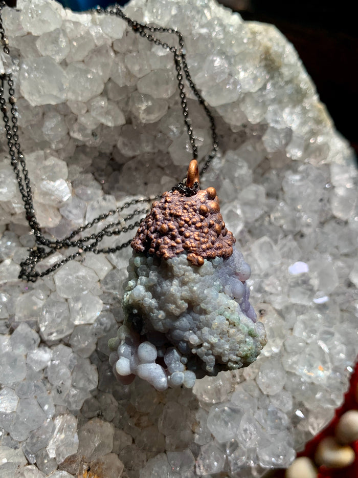Grape Agate Handmade Pendant w Herkimer
