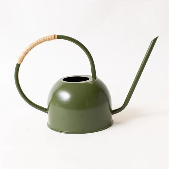 Green Enamel with Rattan Watering Can