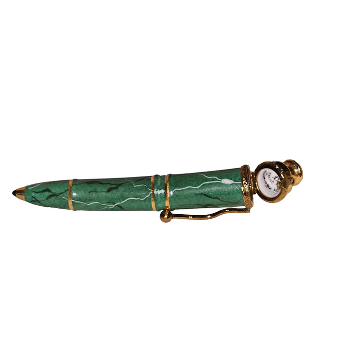 Elegant Green Marble Ballpoint Pen Porcelain Limoges professional French Trinket Box