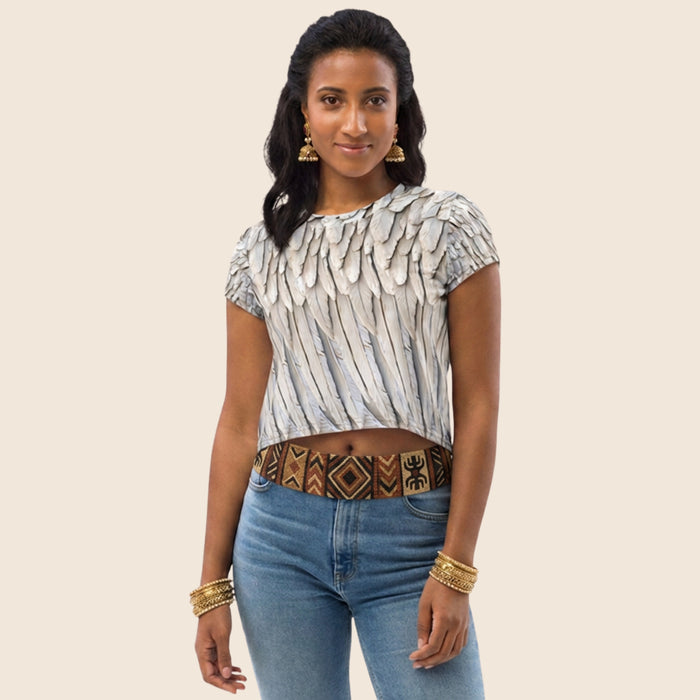 Grey All-Over Wings Print Crop Tee