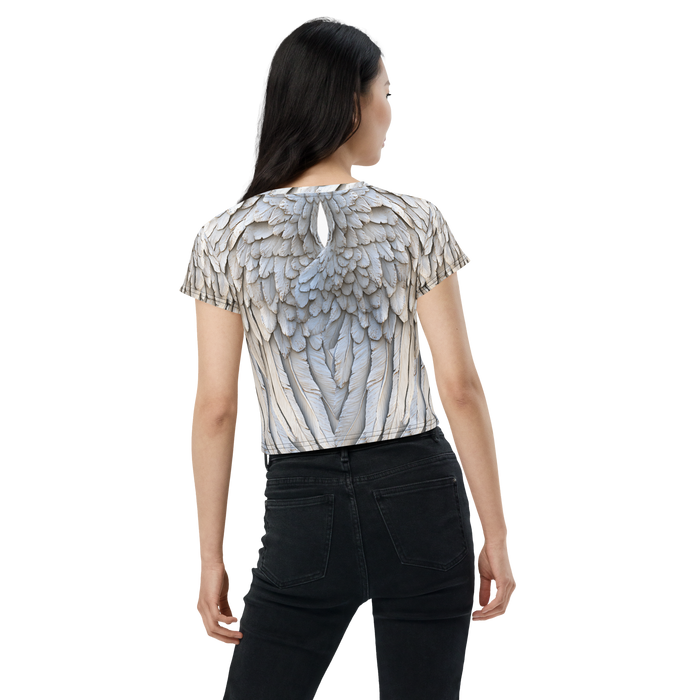 Grey All-Over Wings Print Crop Tee