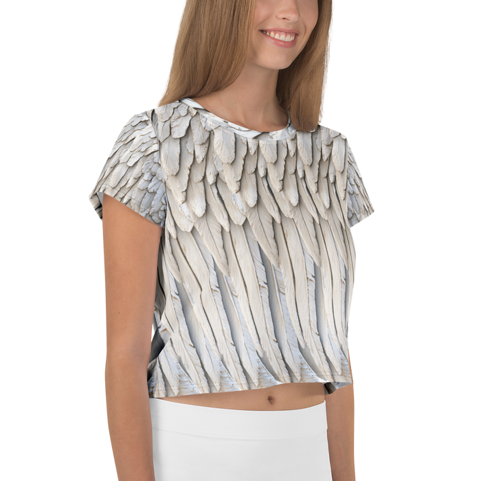 Grey All-Over Wings Print Crop Tee