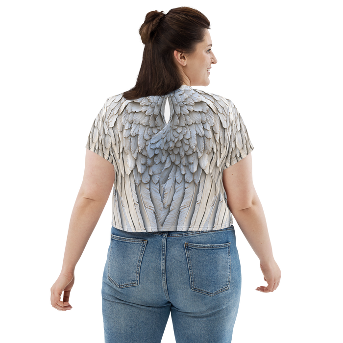Grey All-Over Wings Print Crop Tee