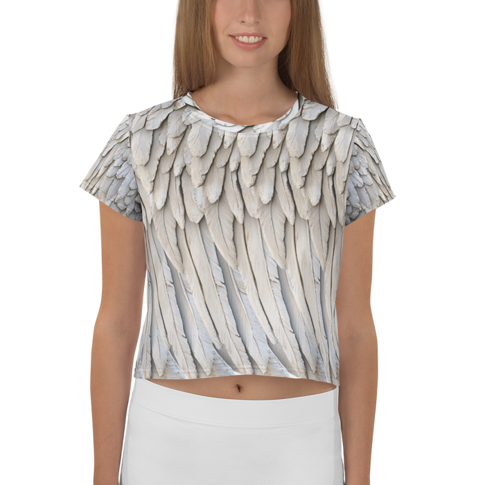 Grey All-Over Wings Print Crop Tee