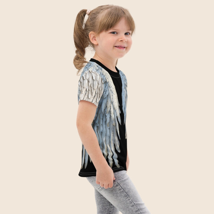 Grey & Black Angel Wings Unisex Kids T-Shirt — Cotton Blend Tee