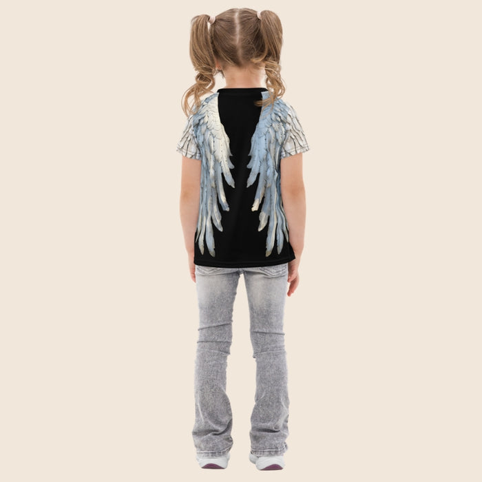 Grey & Black Angel Wings Unisex Kids T-Shirt — Cotton Blend Tee