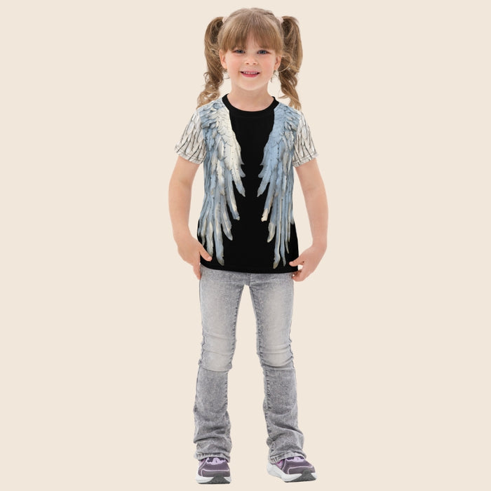 Grey & Black Angel Wings Unisex Kids T-Shirt — Cotton Blend Tee