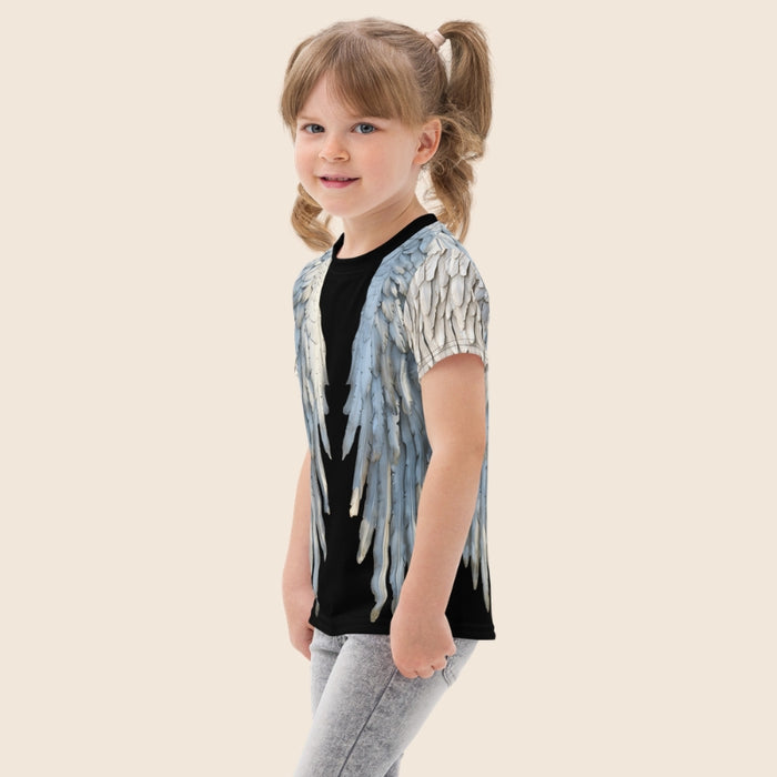 Grey & Black Angel Wings Unisex Kids T-Shirt — Cotton Blend Tee