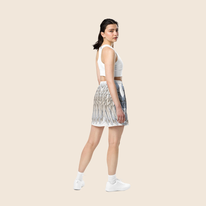 Grey Feather Print All-Over Print Unisex Mesh Shorts — Eco-Friendly Festival & Activewear