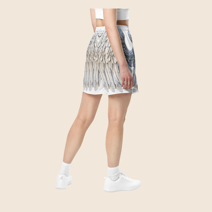 Grey Feather Print All-Over Print Unisex Mesh Shorts — Eco-Friendly Festival & Activewear