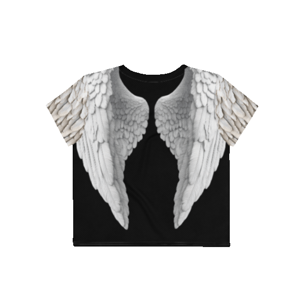 Grey Ombre Wings Crop Tee — All-Over Print Black Festival Top