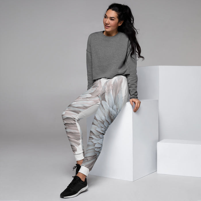 Grey & White Wings Print Women's Recycled Joggers — Festival Clothing