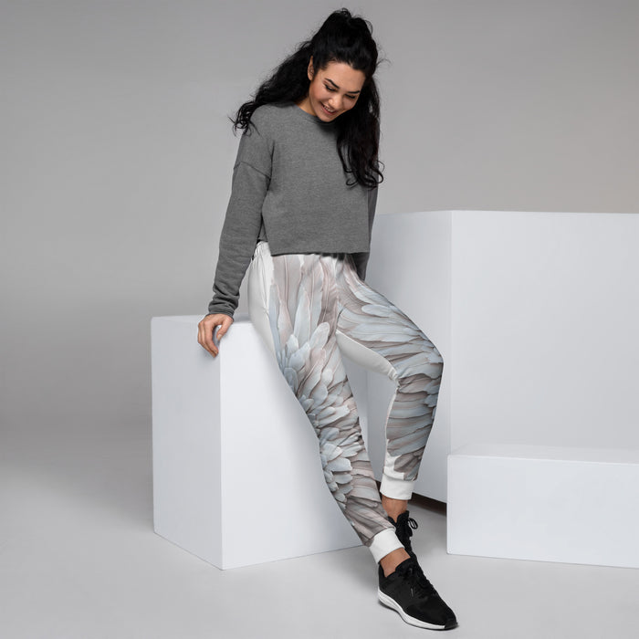 Grey & White Wings Print Women's Recycled Joggers — Festival Clothing