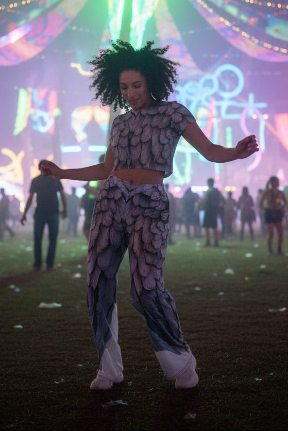 Grey Wings Print Unisex Wide Leg Pants — All-Over Print Festival & Lounge Wear