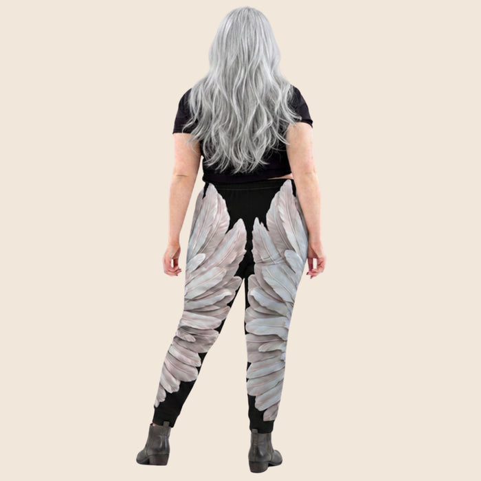 Half Leg Grey Wings Print Women's Recycled Joggers — Festival Wear