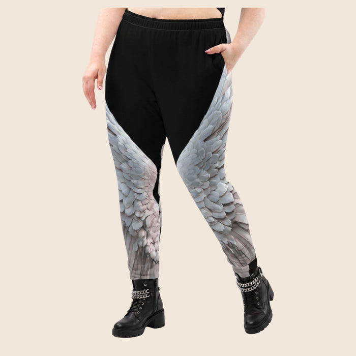 Half Leg Grey Wings Print Women's Recycled Joggers — Festival Wear