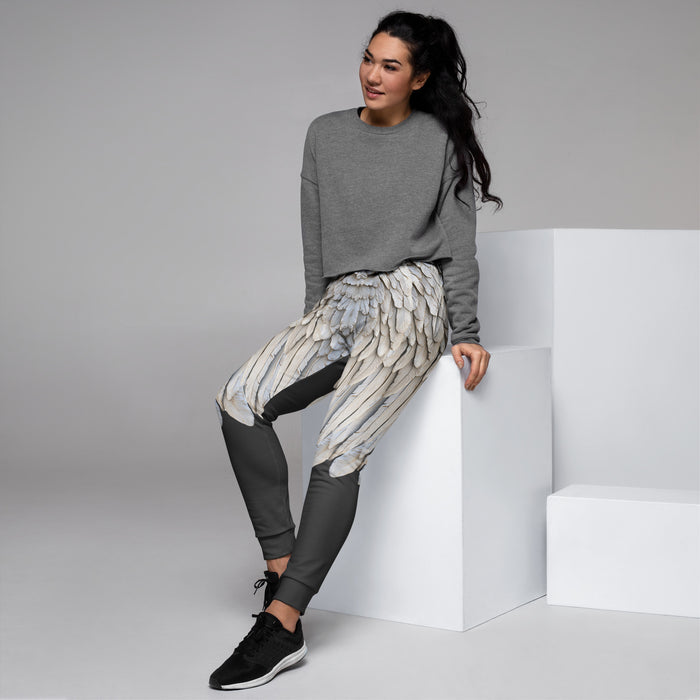 Half Leg Grey Wings Print Women's Recycled Joggers — Festival Wear
