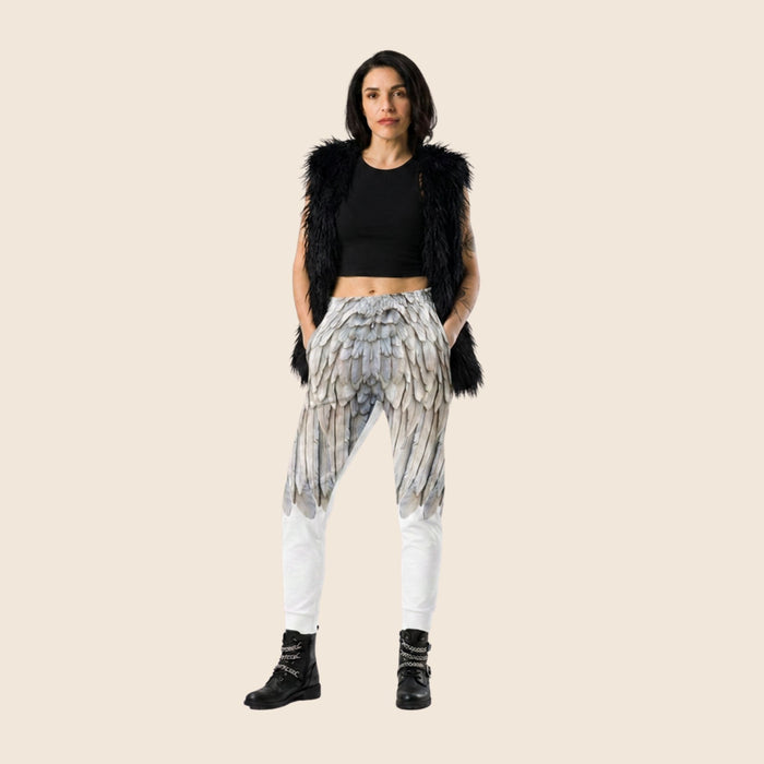Half Leg Wings Print Women's Recycled Joggers — All-Over Print Festival Pants