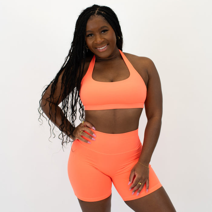 Neon Coral Halter Bra - Light Support