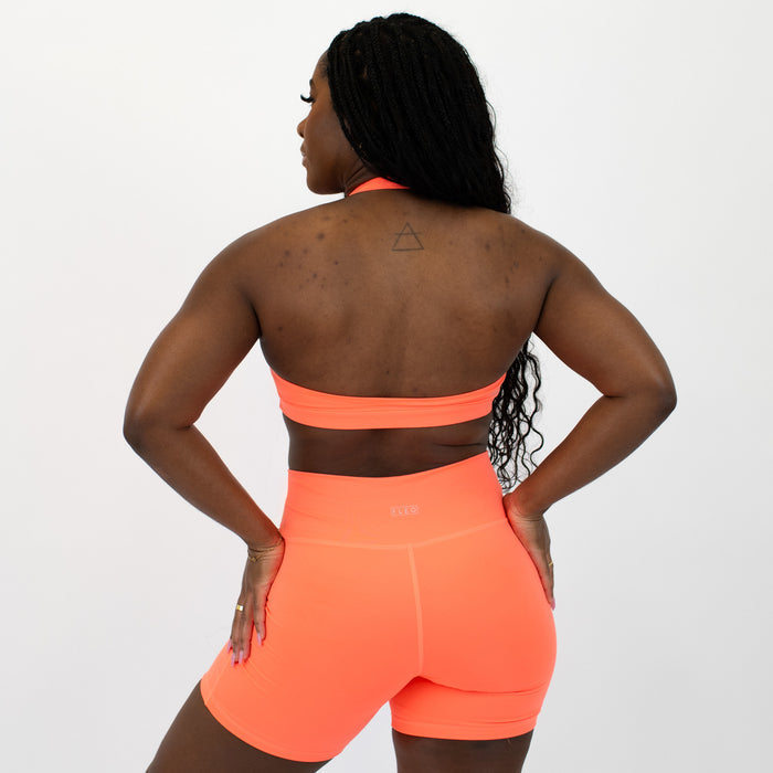 Neon Coral Halter Bra - Light Support