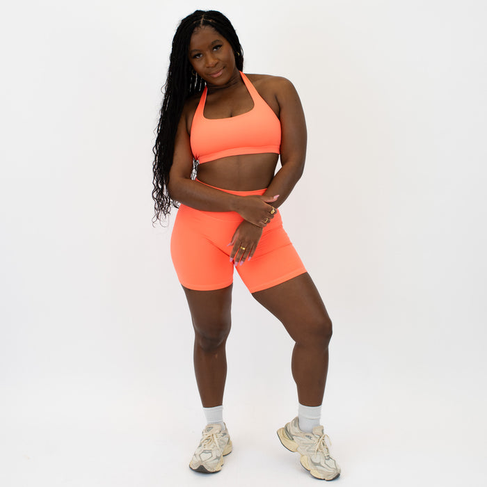 Neon Coral Halter Bra - Light Support