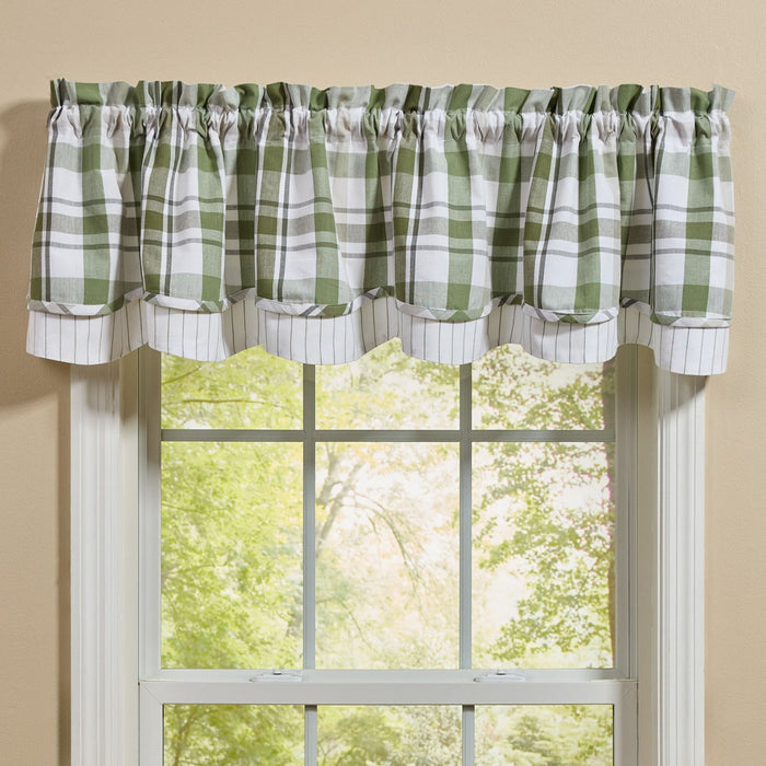 Hayson Sage Plaid Layered Valance-Lange General Store