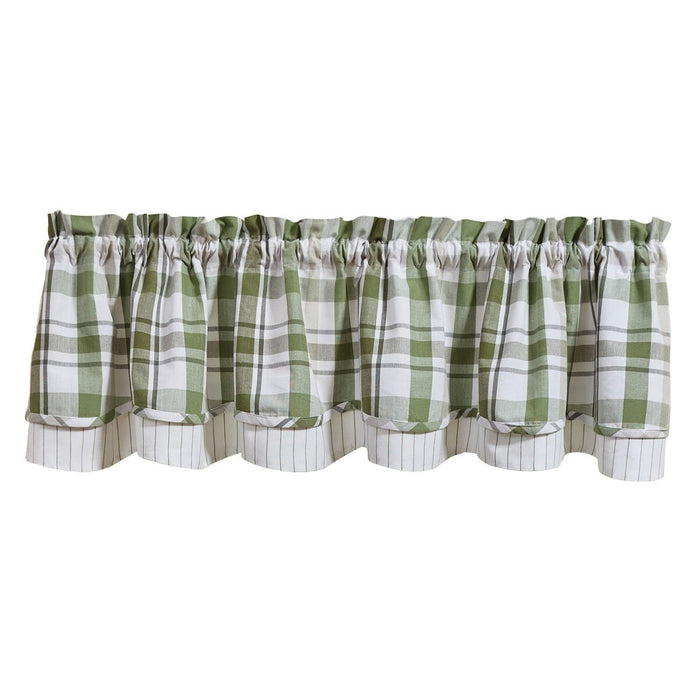 Hayson Sage Plaid Layered Valance-Lange General Store