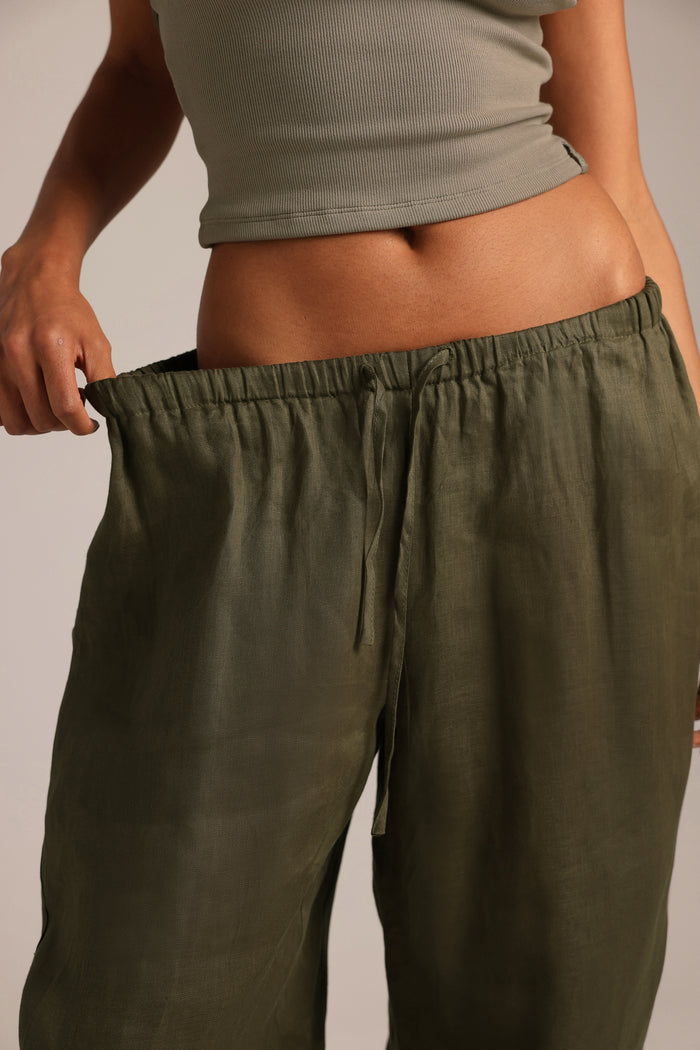 Heritage Linen Ruched Pants - Palm
