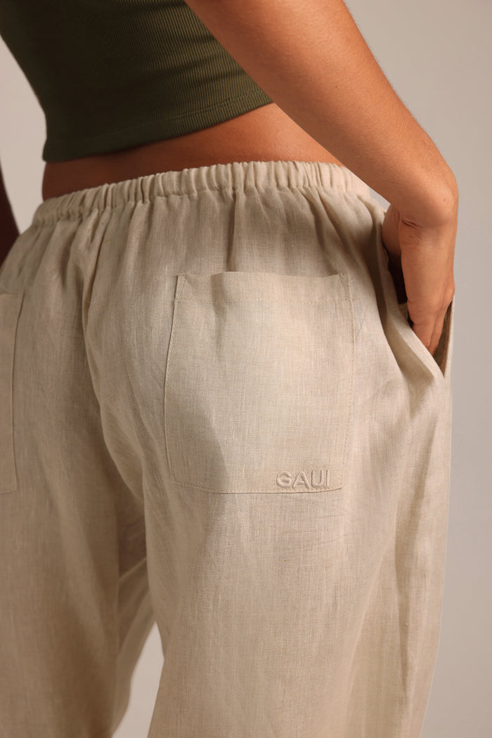 Heritage Linen Ruched Pants - Sand
