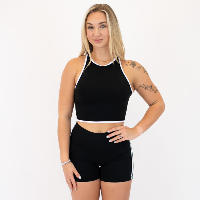 Black & White High Neck Racerback Crop Tank - Fitted -1
