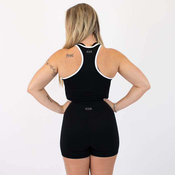 Black & White High Neck Racerback Crop Tank - Fitted -2