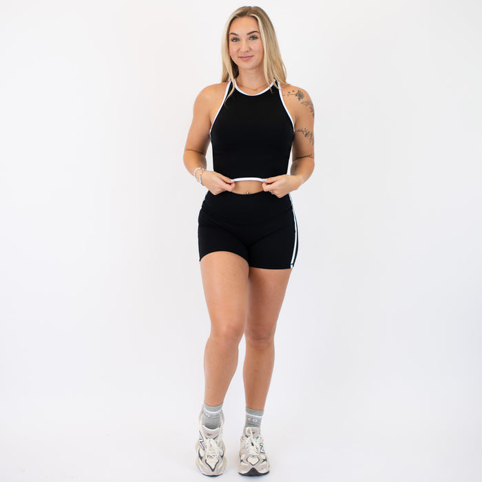 Black & White High Neck Racerback Crop Tank - Fitted -3