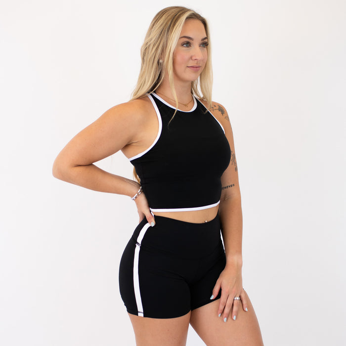Black & White High Neck Racerback Crop Tank - Fitted -4
