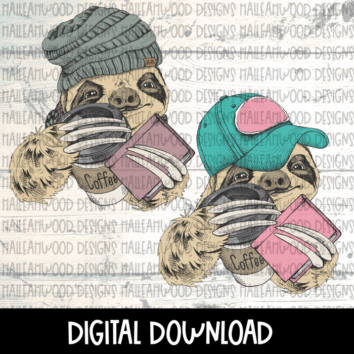 Hipster Sloth- Coffee and a Book