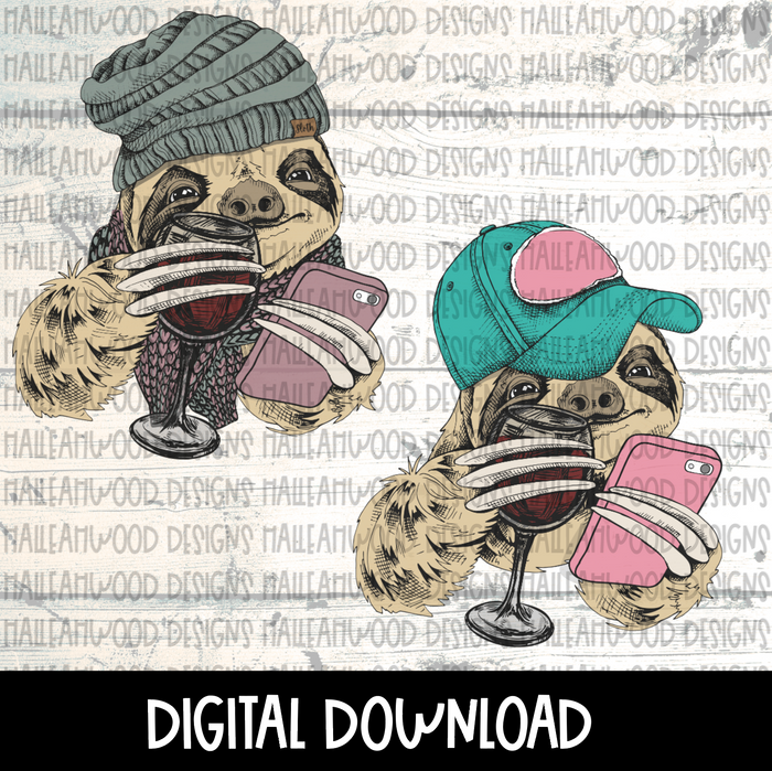 Hipster Sloth- Wine and Phone