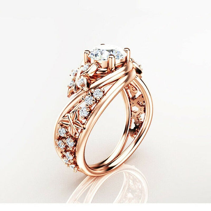 Hollow Rock Crystal Butterfly Flower Ring