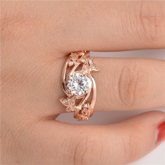 Hollow Rock Crystal Butterfly Flower Ring