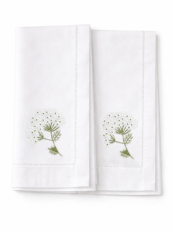 Hydrangea or Lavender Embroidered Cotton Dinner Napkins — napkin embroidery, hemstitch and table styling